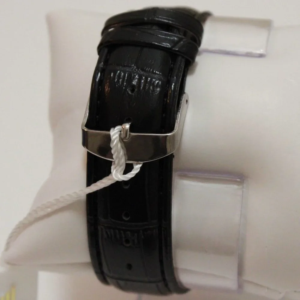 Men's Contemporary Dress Watch Silver Case Black Leather Watch Strap 40mm